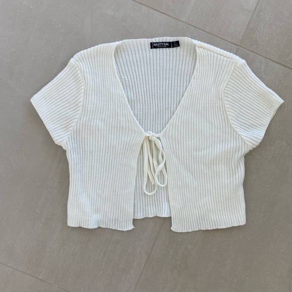 Nasty Gal Tops - Nasty Gal Tie Front Ribbed Cropped Top Off White 2